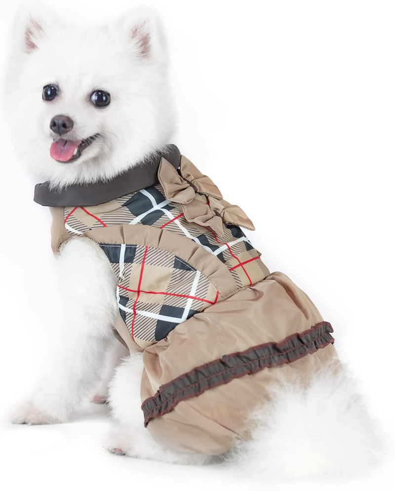 SCENEREAL Dog Winter Dress Waterproof Cold Weather Coat Warm Pet Sweater Classic Plaid Dog Jacket for Small Medium Dogs Girls Wearing Animals & Pet Supplies > Pet Supplies > Dog Supplies > Dog Apparel SCENEREAL Cream X-Small 