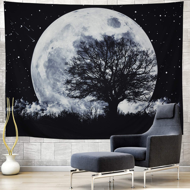 Generleo Moon Tapestry Galaxy Stars Wall Tapestry Forest Tree Tapestry Starry Sky Tapestry Psychedelic Black and White Tapestry Wall Hanging for Home Decor