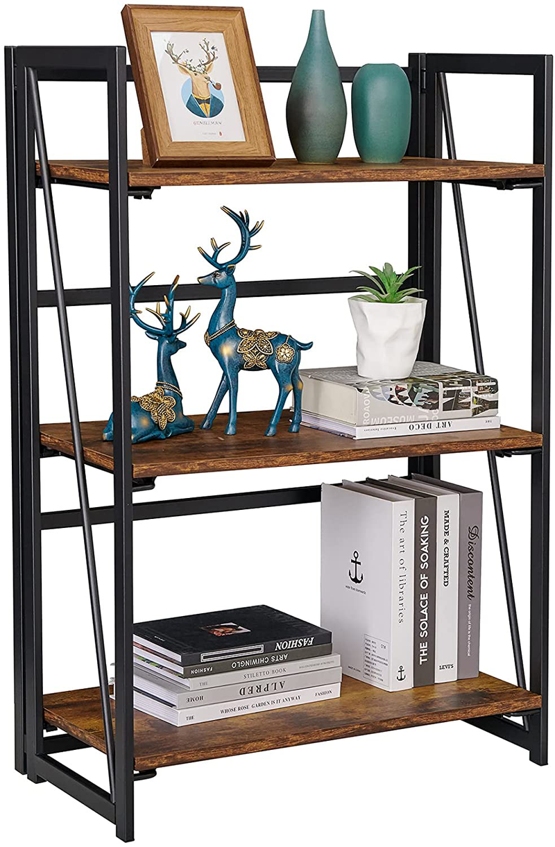 Coavas Folding Bookshelf Home Office Industrial Bookcase No Assembly Storage Shelves Vintage 4 Tiers Flower Stand Rustic Metal Book Rack Organizer, 23.6 X 11.8 X 49.4 Inches Home & Garden > Household Supplies > Storage & Organization Coavas Vintage Brown 23.6 X 11.8 X 33.4 Inches 