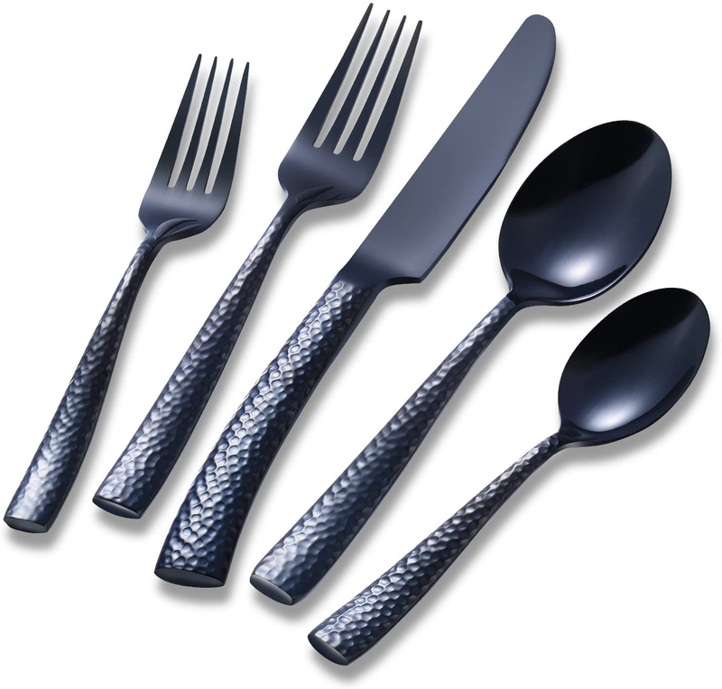 Flatasy Flatware Set Gold Silverware Set with Bamboo Pattern Mirror Polished 20 Pieces Cutlery Set Housewarming Wedding Gift Service for 4 Home & Garden > Kitchen & Dining > Tableware > Flatware > Flatware Sets Flatasy Black Hammered 20pcs  