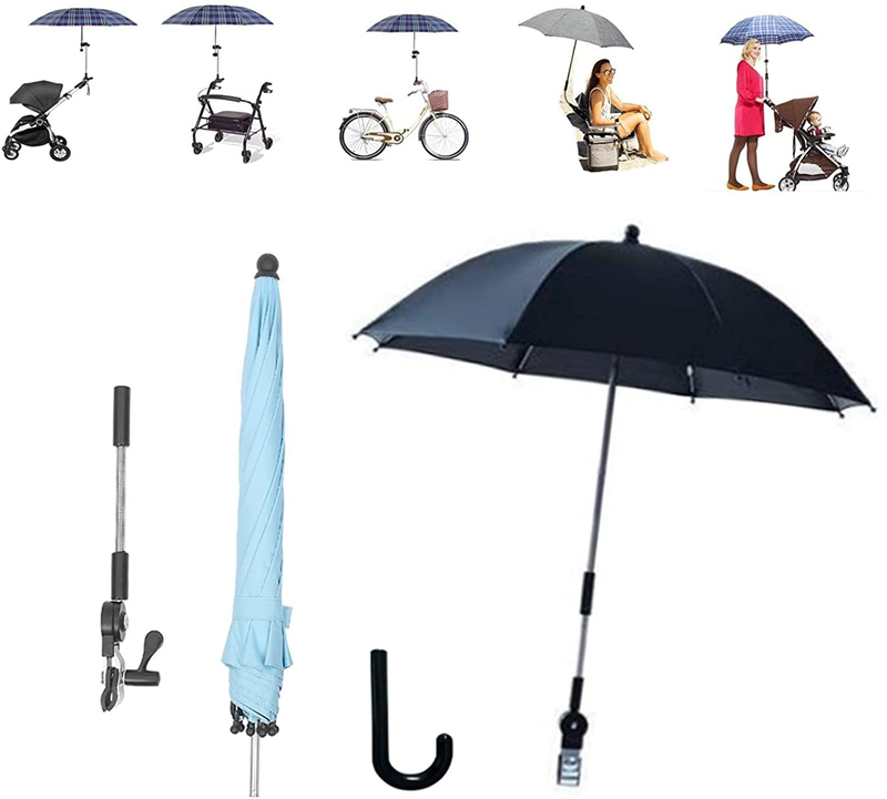 Portable Folding Sun Umbrella, Beach Umbrella with Universal Clamp, SPF 50+ Adjustable Golf Umbrella for Strollers, Beach Chairs, Wheelchairs Home & Garden > Lawn & Garden > Outdoor Living > Outdoor Umbrella & Sunshade Accessories Upwsma Large- Black  