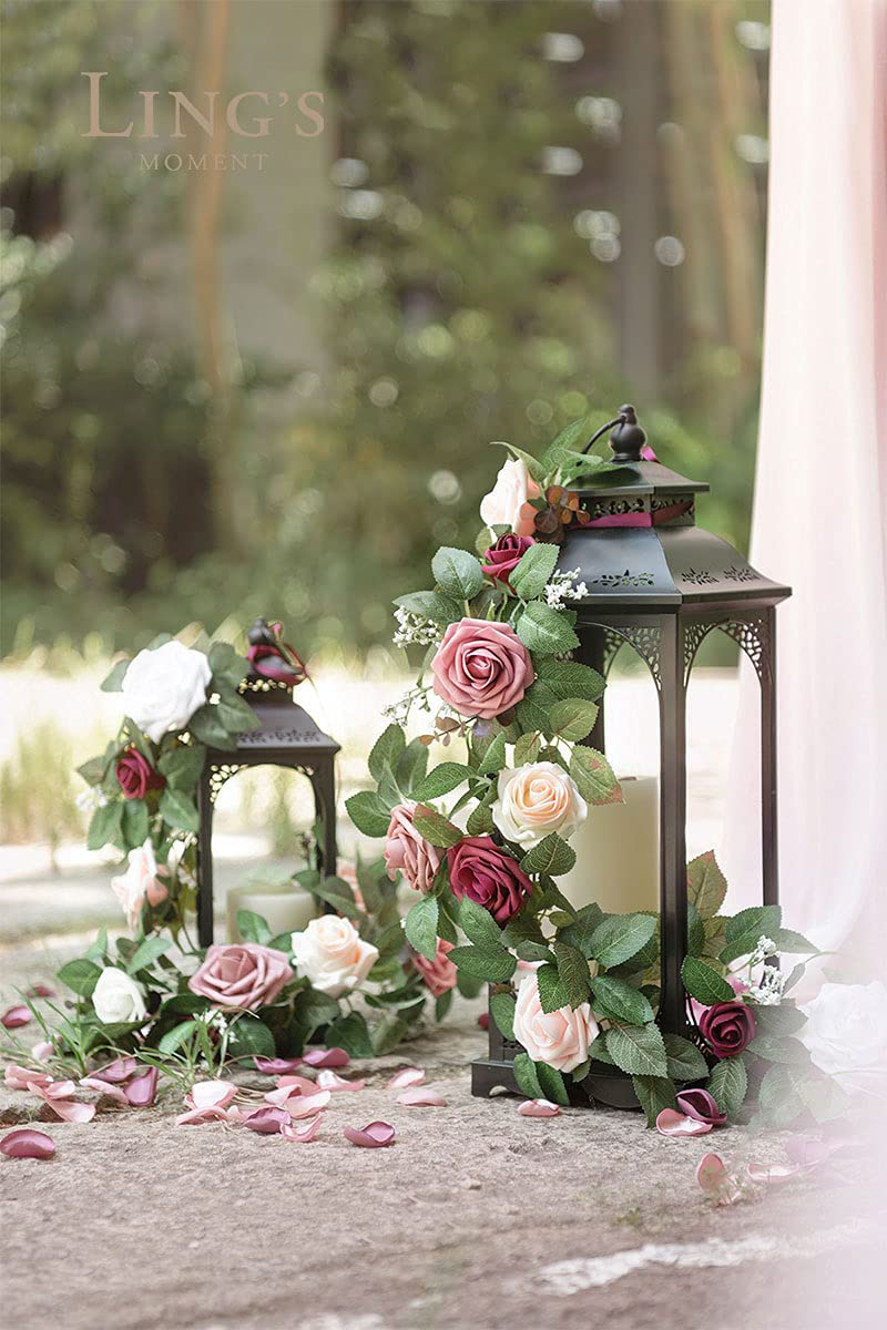 Ling's moment Handcrafted Rose Flower Garland Floral Arrangements Pack of 6 for Lanterns Wedding Table Centerpieces Floral Runner Wreath Decorations (Burgundy +Blush) Home & Garden > Decor > Home Fragrance Accessories > Candle Holders Ling's moment   