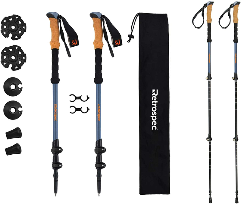 Retrospec Solstice Trekking and Ski Poles for Men and Women - Aluminum W/ Cork Grip - Adjustable & Collapsible Lightweight Hiking, Walking and Skiing Sticks