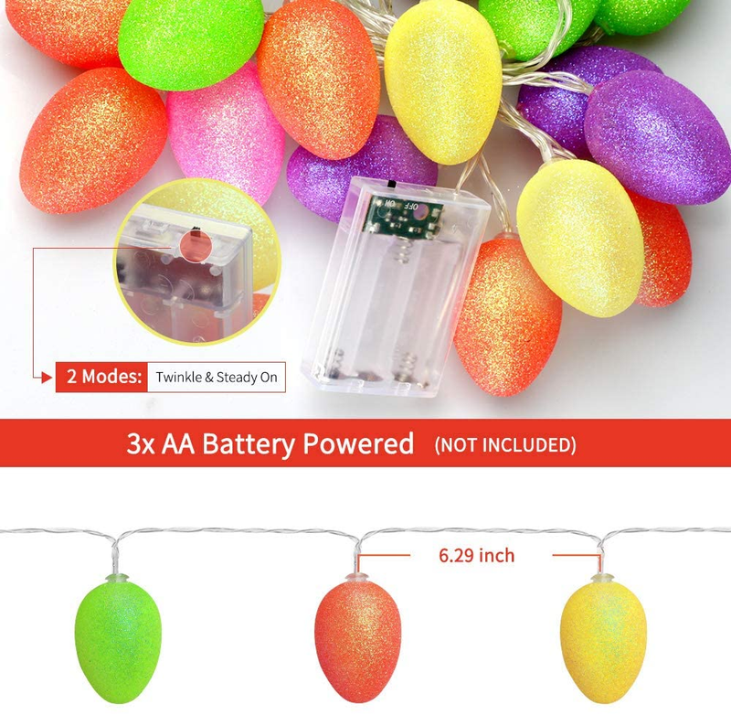 MZD8391 10Ft 20 Easter Eggs LED String Lights, Battery Operated Fairy String Lights Easter Decorations for Easter Decoration Home Tree Banister Party Home & Garden > Decor > Seasonal & Holiday Decorations MZD8391   
