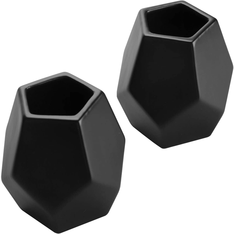 MyGift Matte Black Ceramic Geometric Flower Vases, Set of 2