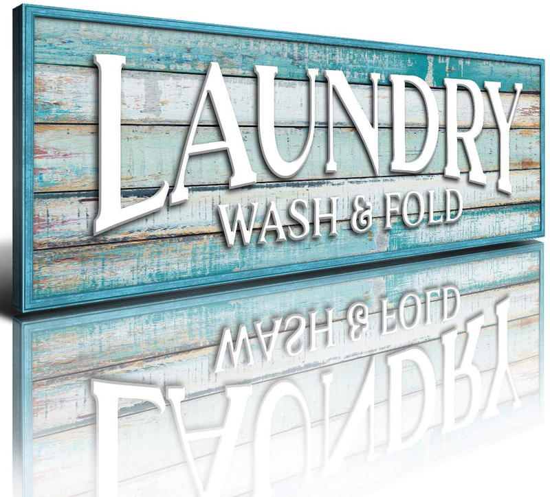 Laundry Signs Wall Decor Farmhouse Brown Canvas Wall Art Vintage Washroom Printing for Toilet Bathroom Rustic Wood Plaque Prints Picture Modern Framed Poster Artworks Home Decoration 6 X 17 Inch Home & Garden > Decor > Artwork > Posters, Prints, & Visual Artwork DAXIRPI Teal Blue Laundry 8 X 24 inch 
