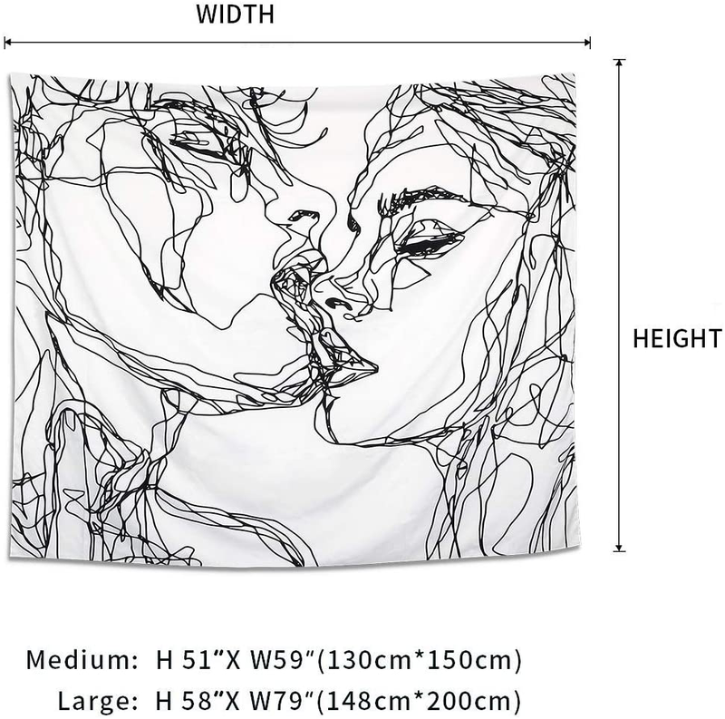 Tapestry Wall Hanging- Abstract Sketch Art Kiss Lovers Tapestry Wall Decor for Dorm Decor for Living Room Bedroom Dorm (60ʺL × 80ʺW)