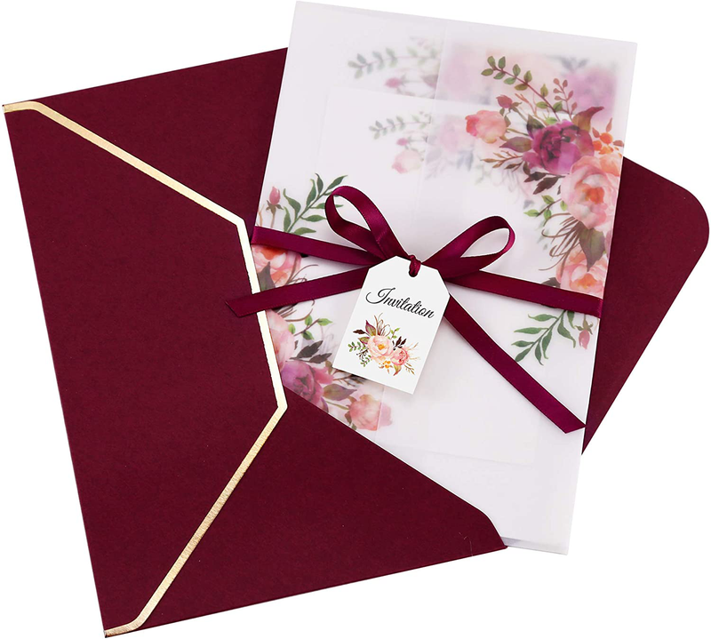 DORIS HOME 25pcs Burgundy Preprinted Floral Invitation Cards with RSVP Cards and Envelopes for Bridal Shower/Baby Shower/Wedding/Rehearsal Arts & Entertainment > Party & Celebration > Party Supplies > Invitations DORIS HOME Burgundy Preprinted Floral 25PCS 
