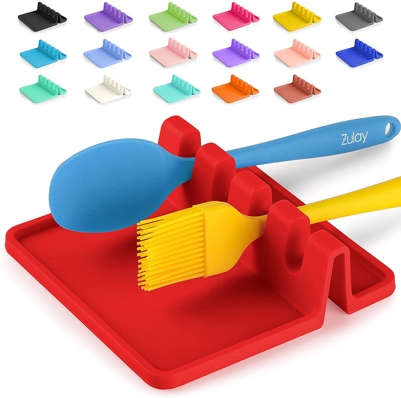 Silicone Utensil Rest with Drip Pad for Multiple Utensils, Heat-Resistant, BPA-Free Spoon Rest & Spoon Holder for Stove Top, Kitchen Utensil Holder for Spoons, Ladles, Tongs & More - by Zulay Home & Garden > Kitchen & Dining > Kitchen Tools & Utensils Zulay Kitchen Bright Red  