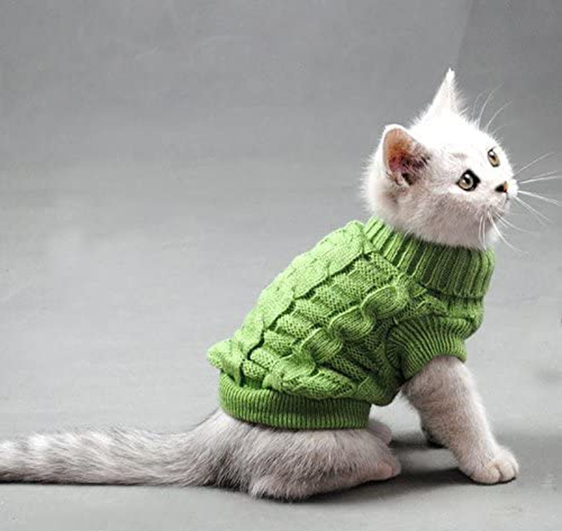 Evursua Pet Cat Sweater Kitten Clothes for Cats Small Dogs,Turtleneck Cat Clothes Pullover Soft Warm,Fit Kitty,Chihuahua,Teddy,Poodle,Pug Animals & Pet Supplies > Pet Supplies > Cat Supplies > Cat Apparel Evursua Green Large 
