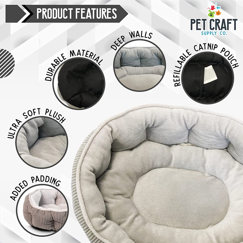 Pet Craft Supply Cat Bed for Indoor Cats - Kitten Bed - Machine Washable - Ultra Soft - Self Warming - Refillable Catnip Pouch Animals & Pet Supplies > Pet Supplies > Dog Supplies > Dog Beds Pet Craft Supply   