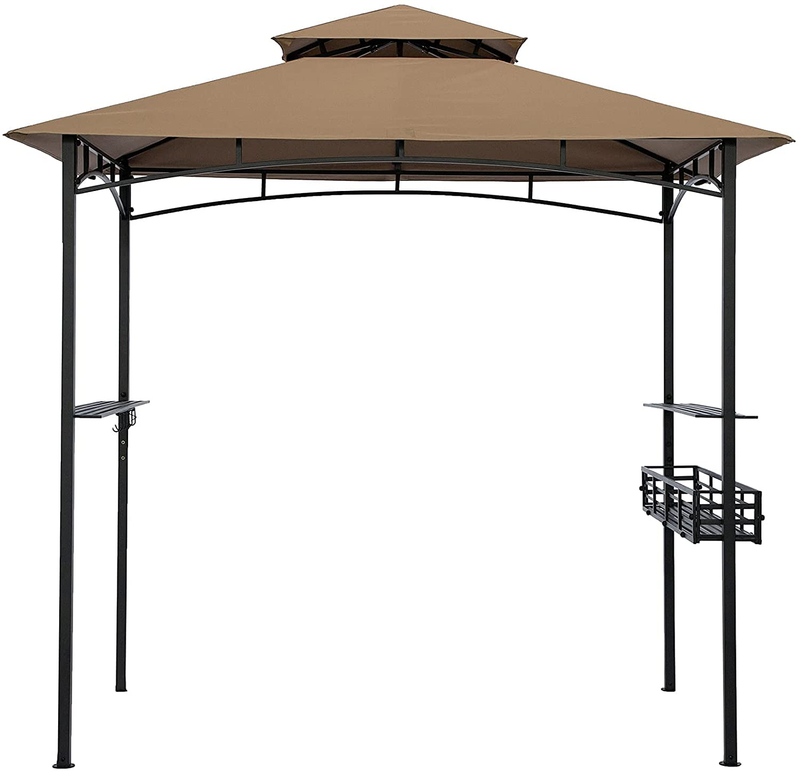 SUNA OUTDOOR Grill Gazebo 8 x 5 Ft, Outdoor Patio Barbecue Grill Gazebo BBQ Shelter Tent, Double Tier Soft Top Canopy and Steel Frame with Basket and Bar Counters, Beige Home & Garden > Lawn & Garden > Outdoor Living > Outdoor Structures > Canopies & Gazebos SUNA OUTDOOR   