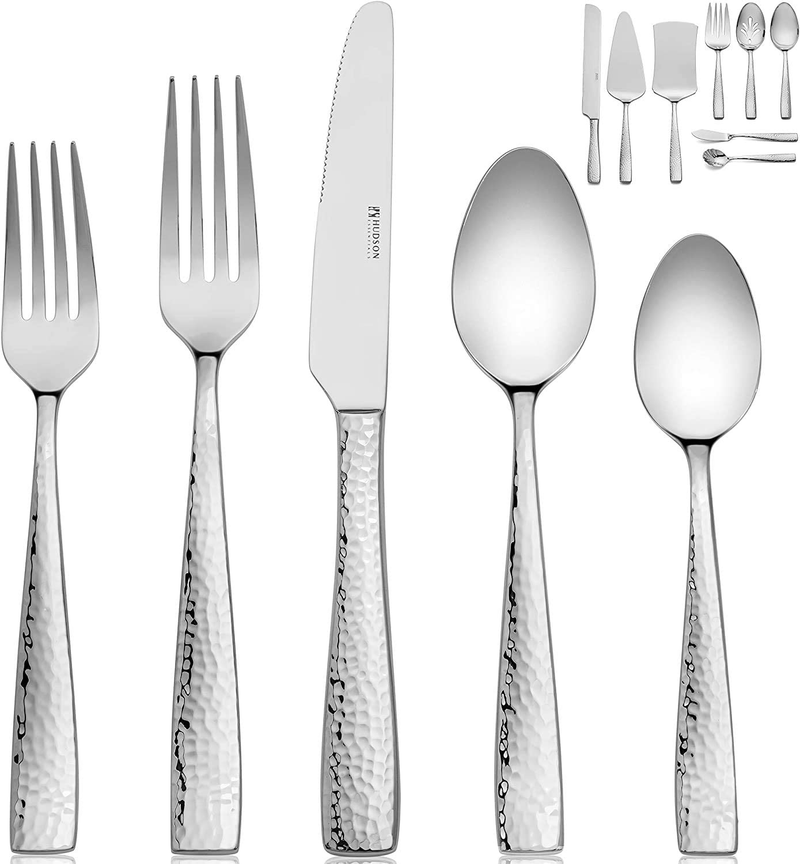 Hudson Essentials 68-Piece Hammered 18/10 Stainless Steel Silverware Cutlery Set with Serving Set and Cake Knife, Flatware Service for 12 Home & Garden > Kitchen & Dining > Tableware > Flatware > Flatware Sets Hudson Essentials Default Title  
