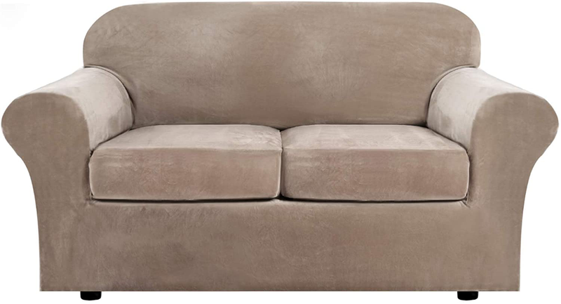 Real Velvet Plush 3 Piece Stretch Sofa Covers Couch Covers for 2 Cushion Couch Loveseat Covers (Base Cover Plus 2 Individual Cushion Covers) Feature Thick Soft Stay in Place (Medium Sofa, Ivory) Home & Garden > Decor > Chair & Sofa Cushions H.VERSAILTEX Taupe Medium 