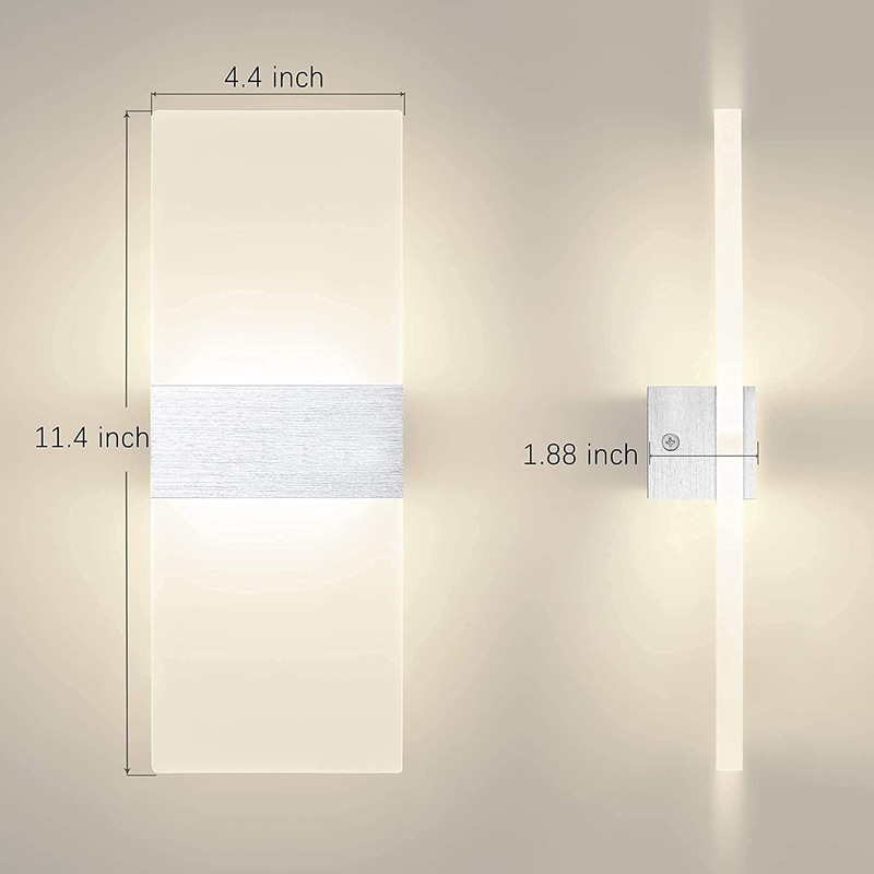 Modern Wall Sconces,12W LED Acrylic Wall Lamp,6Ft Cord Plug in and On/Off Switch, Wall Mounted Wall Lights for Home Decor, Bedroom, Living Room, Hotel, Staircase,3000K Warm White, Set of 2