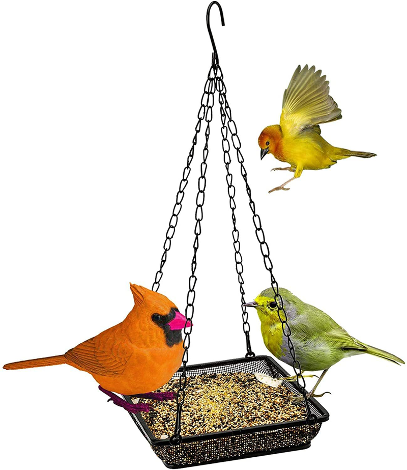 Hanging Bird Feeder Tray, Food Platform Metal Mesh Hanging Seed Tray Feeders for Garden Yard Outside Decoration with Durable Chains, for Outdoors Garden Great for Attracting Birds Animals & Pet Supplies > Pet Supplies > Bird Supplies > Bird Cage Accessories > Bird Cage Food & Water Dishes Merkisa 1PCS  