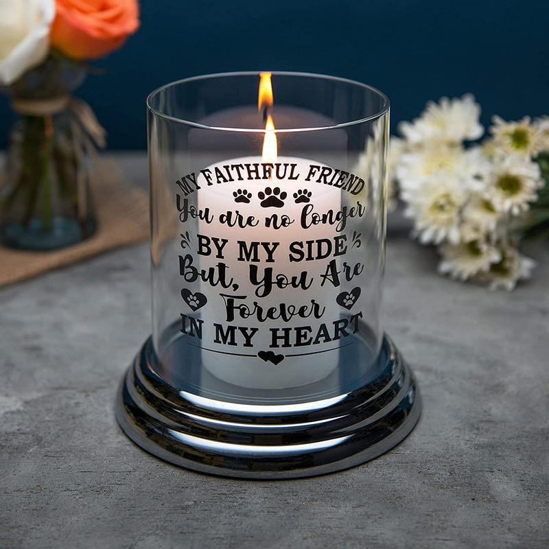 Loss of Dog Memorial Gifts- Dog Remembrance Gift, Candle Holder- Dog Passing Away Gifts- Clear Glass Candle Holder with Memorial Message, Paw Print - Bereavement Gift for Mourning Loss of pet