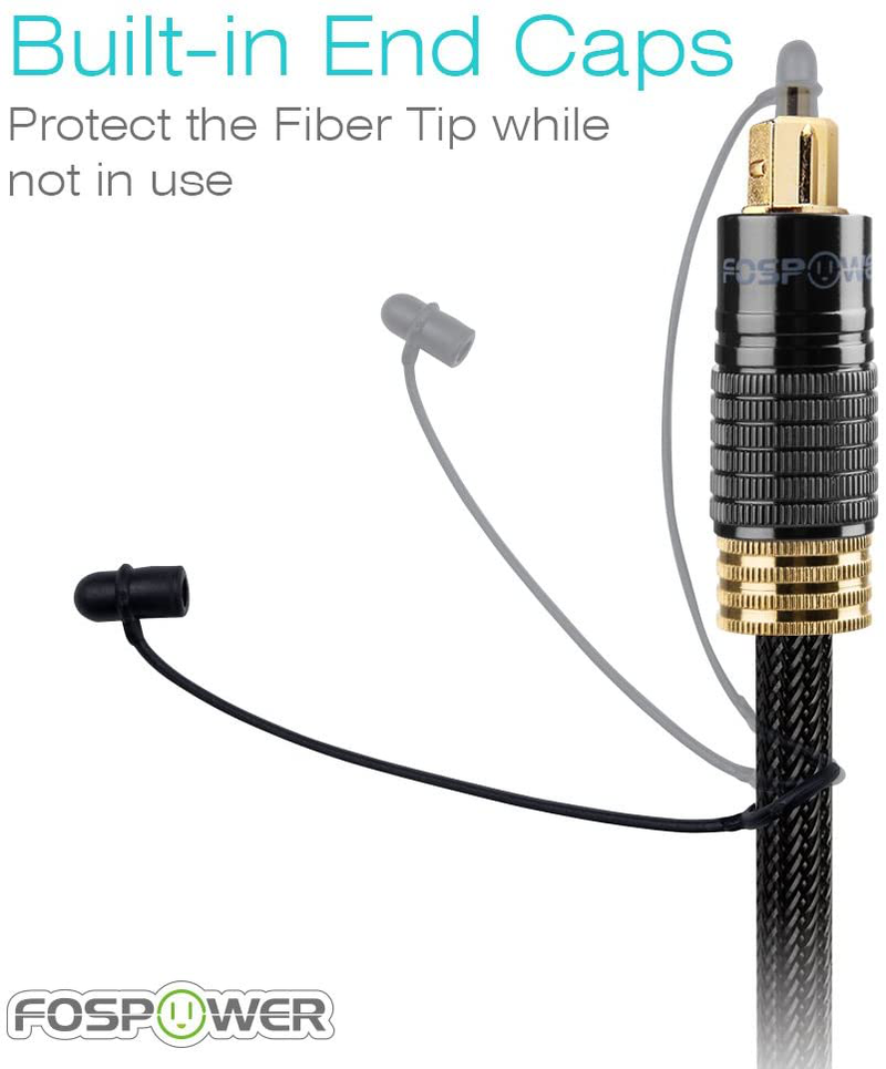 FosPower (3 Feet) 24K Gold Plated Toslink Digital Optical Audio Cable (S/PDIF) - [Zero RFI & EMI Interference] Metal Connectors & Ultra Durable Nylon Braided Jacket