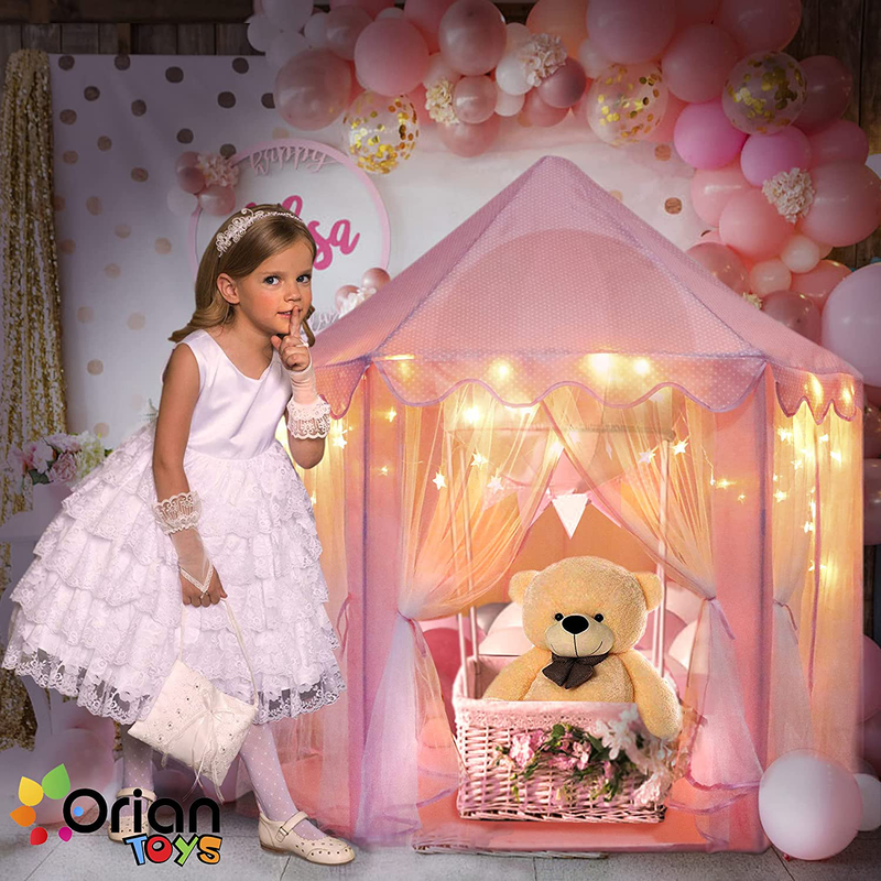 Orian Toys Princess Castle Tent Playhouse Girls Dotted Pink 190 Polyester Taffeta Indoor Outdoor Playroom, LED Star Lights, Easy Assembly, 53 by 55 Inches. Sporting Goods > Outdoor Recreation > Camping & Hiking > Tent Accessories ORIAN   