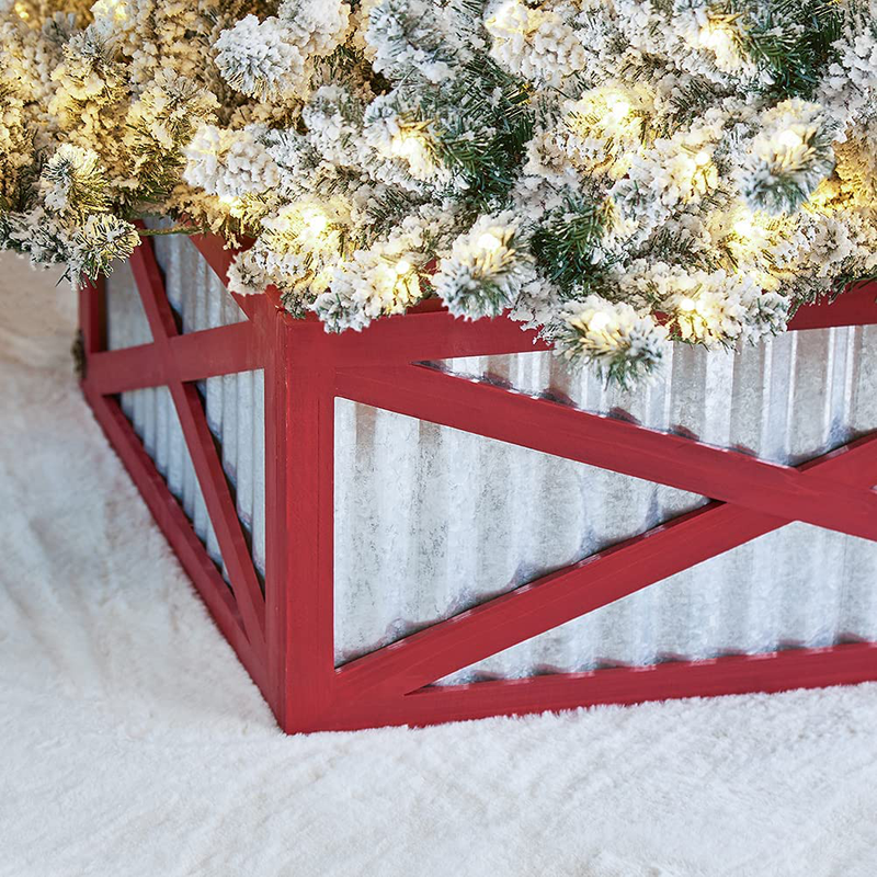 glitzhome Galvanized Corrugated Metal & Wooden Tree Collar Tree Stand Cover Christmas Tree Skirt Tree Box, 26" L X 26" W Home & Garden > Decor > Seasonal & Holiday Decorations > Christmas Tree Stands Glitzhome   