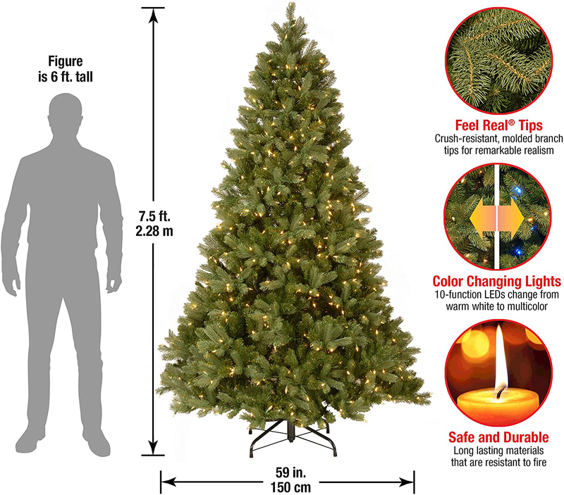 National Tree Company 'Feel Real' Pre-lit Artificial Christmas Tree | Includes Pre-strung Multi-Color LED Lights and Stand | Downswept Douglas Fir - 7.5 ft Home & Garden > Decor > Seasonal & Holiday Decorations > Christmas Tree Stands National Tree Company   