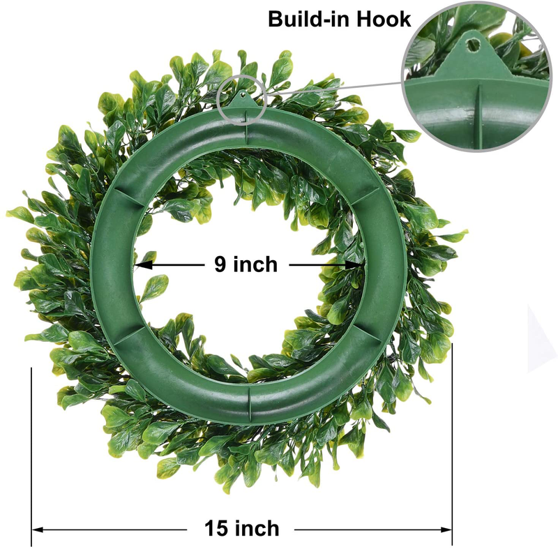 Lvydec Artificial Green Leaves Wreath - 15" Boxwood Wreath Outdoor Green Wreath for Front Door Wall Window Party Décor Home & Garden > Decor > Seasonal & Holiday Decorations Lvydec   