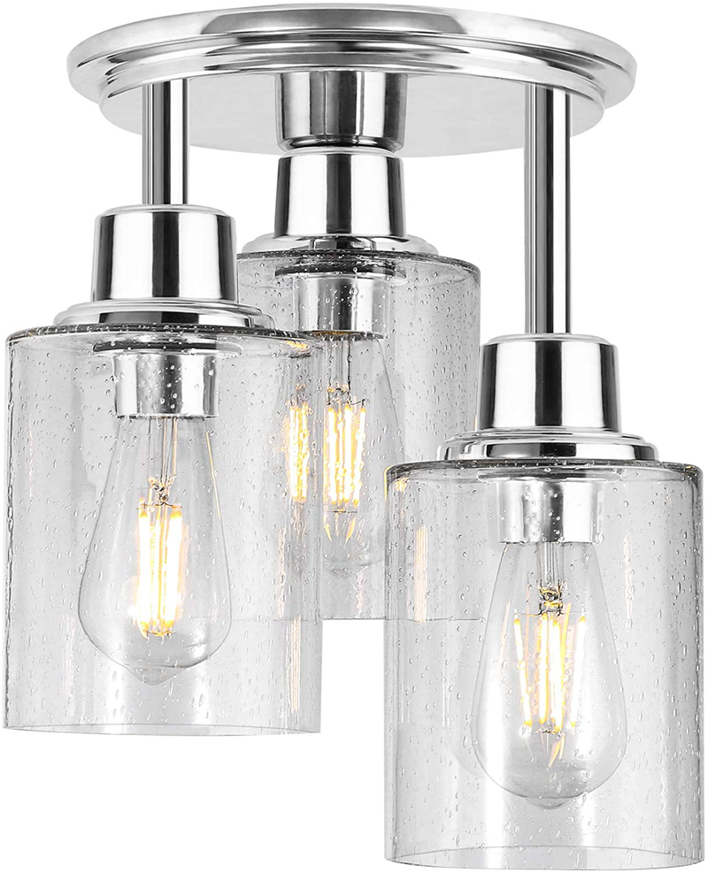 Semi Flush Mount Ceiling Light, 3-Light Close to Ceiling Light Fixtures, Electroplating Chrome Finish with Clear Seeded Glass Shade Chandelier Lighting for Stairs Porch Hallway Entryway Kitchen Home & Garden > Lighting > Lighting Fixtures > Ceiling Light Fixtures KOL DEALS   