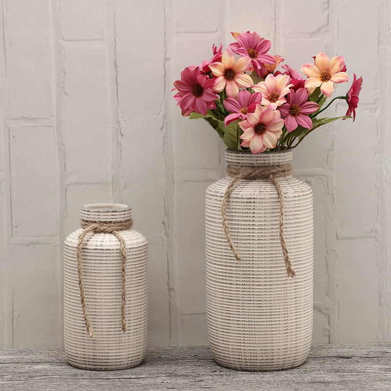 TERESA'S COLLECTIONS Ceramic Decorative Vase, Rustic Farmhouse Vases for Home Decor, Table, Mantel, Living Room Decoration, 11 inch, Set of 2 Home & Garden > Decor > Vases TERESA'S COLLECTIONS   