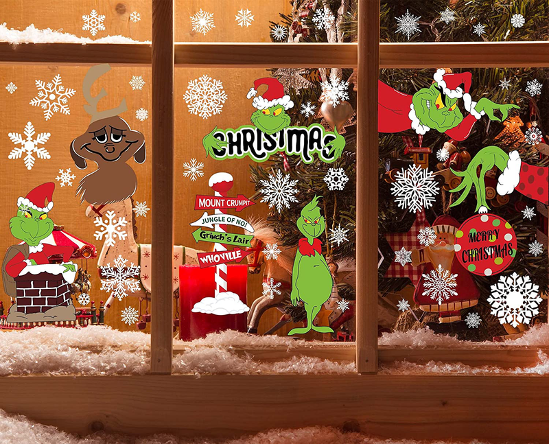 Grinch Window Clings Christmas Window Clings 8SheetGrinch Christmas Decorations Christmas Window Sticker Grinch Window Decals Grinch Window Stickers Home School Office Grinch Party Supplies