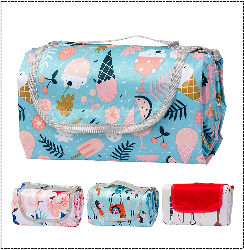 Picnic Blanket Waterproof Foldable & Sandproof, Cute Kids Picnic Blanket & Baby Beach Blanket Extra Large, Outdoor Mat for Camping, Machine Washable, Compact Foldable Portable Family Park Blanket Home & Garden > Lawn & Garden > Outdoor Living > Outdoor Blankets > Picnic Blankets LOVE|EVERYDAY Ice Cream  