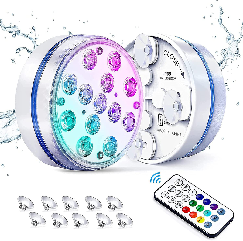 Pecsosso Submersible LED Pool Light,Upgraded IP68 Waterproof Pool Light Underwater with Remote RF, 4 Magnets,4 Suction Cups,13 Extra Bright LEDs, 16 RGB Dynamic Color (4 PCS) Home & Garden > Pool & Spa > Pool & Spa Accessories Pecosso 2-Pack  