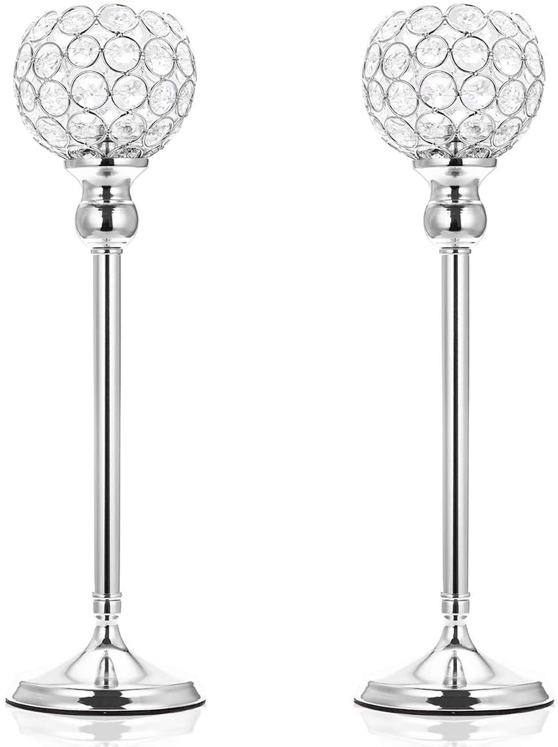 ManChDa Valentines Gift Gold Crystal Spherical Candle Holders Sets of 2 Wedding Table Centerpieces for Birthday Anniversary Celebration Modern Decoration (Large, 15.8") Home & Garden > Decor > Home Fragrance Accessories > Candle Holders ManChDa Silver Large, 15.8" 