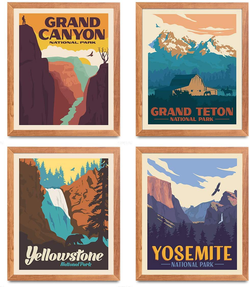 National Park Posters & Prints - Set Of 4 By Herzii Prints | Vintage National Parks Poster | Nature Wall Art Decor | Mountain Travel Posters (8"x10" UNFRAMED) Home & Garden > Decor > Artwork > Posters, Prints, & Visual Artwork Herzii Prints 8"x10"  