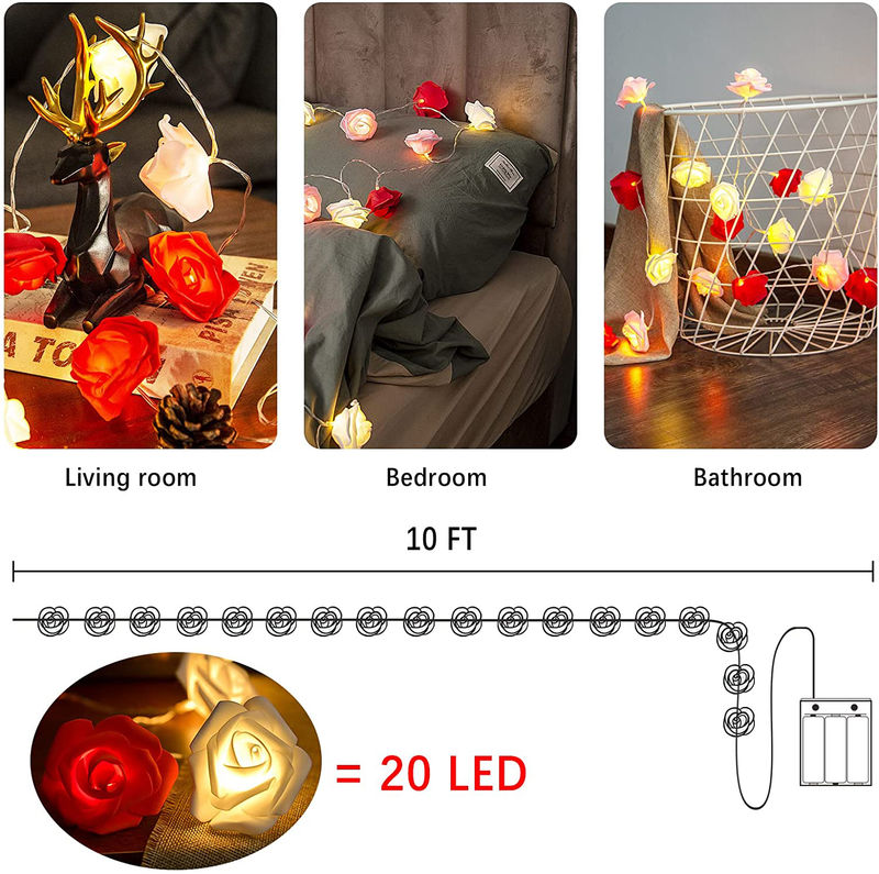 LOLSTAR Valentines Day Rose String Lights 10 Ft 20 LED Battery Operated Rose Flower String Lights for Valentine'S Day Decoration Anniversary Wedding Birthday Party Decorations Large Diameter 2.7 Inch Home & Garden > Decor > Seasonal & Holiday Decorations LOLStar   
