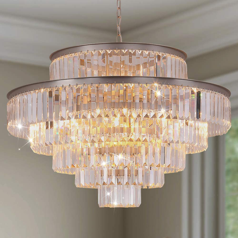 GMlixin Large Crystal Chandelier Lights 31 Inch Modern Chandeliers Hanging Pendant Light Fixture for Dining Room Living Room Entryway 17-Lights Home & Garden > Lighting > Lighting Fixtures > Chandeliers GMlixin Nickel 31 Inch 