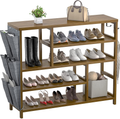 Homykic Shoe Rack for Entryway, 5-Tier Bamboo Boots Shoes Storage Shelf Organizer Free Standing Table with Slippers Pockets and Hooks for Closet, Front Door, Hallway, Living Room, Mudroom, Walnut Furniture > Cabinets & Storage > Armoires & Wardrobes Homykic Walnut  