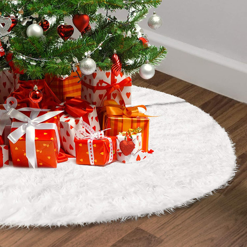 Christmas Tree Skirt 48 inch Red Buffalo Plaid Mat Holiday Party Home Decorations Home & Garden > Decor > Seasonal & Holiday Decorations > Christmas Tree Skirts Inifty White Faux Fur  