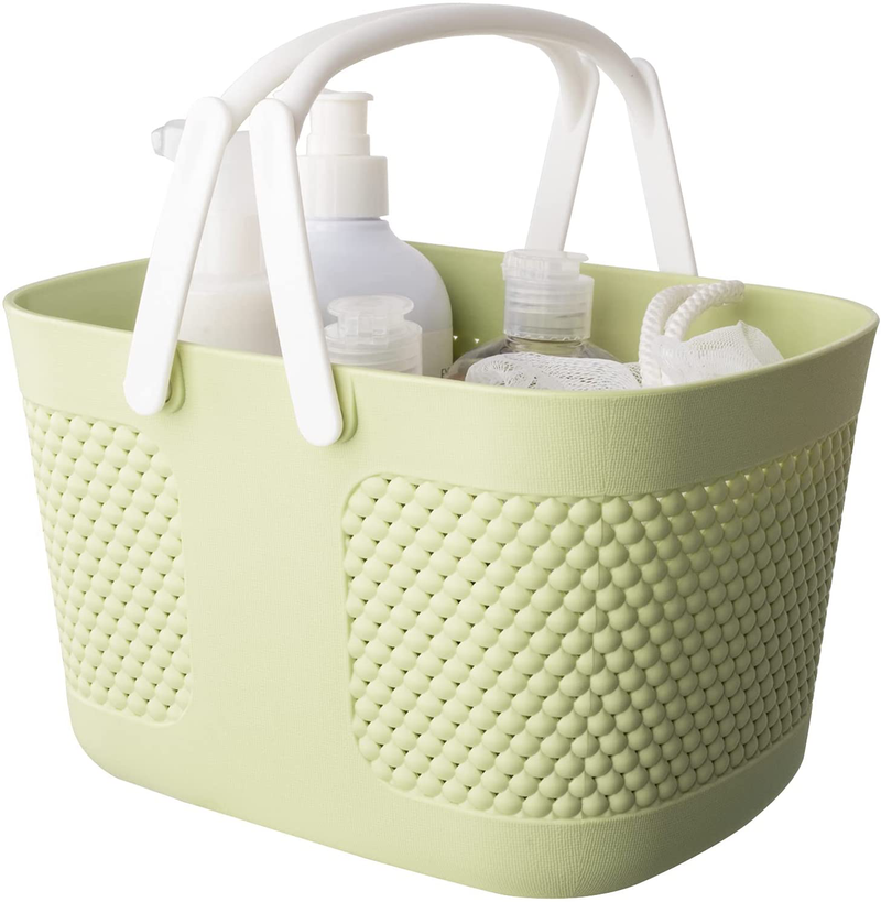 Rejomiik Portable Shower Caddy Basket Plastic Organizer Storage Basket with Handle/Drainage Holes, Toiletry Tote Bag Bin Box for Bathroom, College Dorm Room Essentials, Kitchen, Camp, Gym - Pink