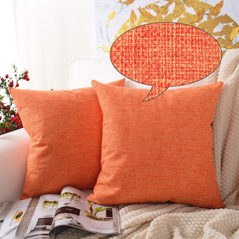 MERNETTE Pack of 2, Linen Decorative Square Throw Pillow Cover Cushion Covers Pillowcase, Home Decor Decorations for Sofa Couch Bed Chair 18X18 Inch/45X45 Cm (Orange) Home & Garden > Decor > Chair & Sofa Cushions MERNETTE   