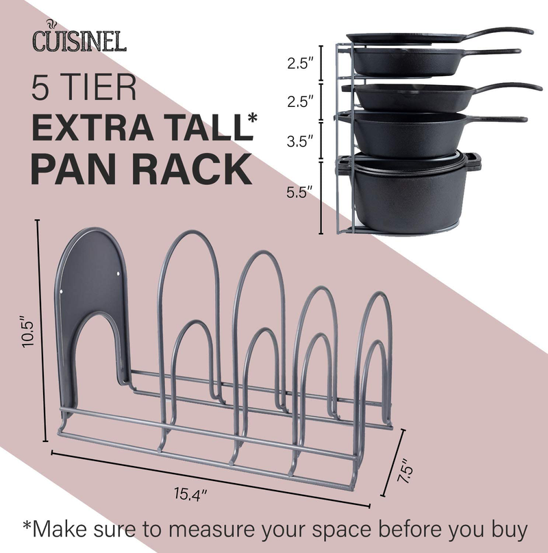 Heavy Duty Pan Organizer, Extra Large 5 Tier Rack - Holds Cast Iron Skillets, Dutch Oven, Griddles - Durable Steel Construction - Space Saving Kitchen Storage - No Assembly Required - Grey 15.4-Inch Home & Garden > Kitchen & Dining > Food Storage cuisinel   