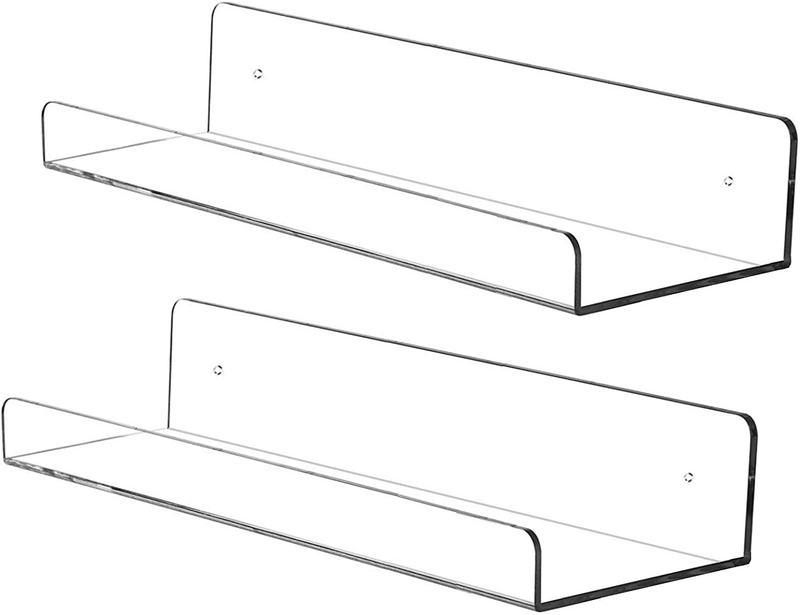 Cq acrylic 15" Invisible Acrylic Floating Wall Ledge Shelf, Wall Mounted Nursery Kids Bookshelf, Invisible Spice Rack, Clear 5MM Thick Bathroom Storage Shelves Display Organizer, 15" L,Set of 4 Furniture > Shelving > Wall Shelves & Ledges Cq acrylic Clear 15" Pack of 2 