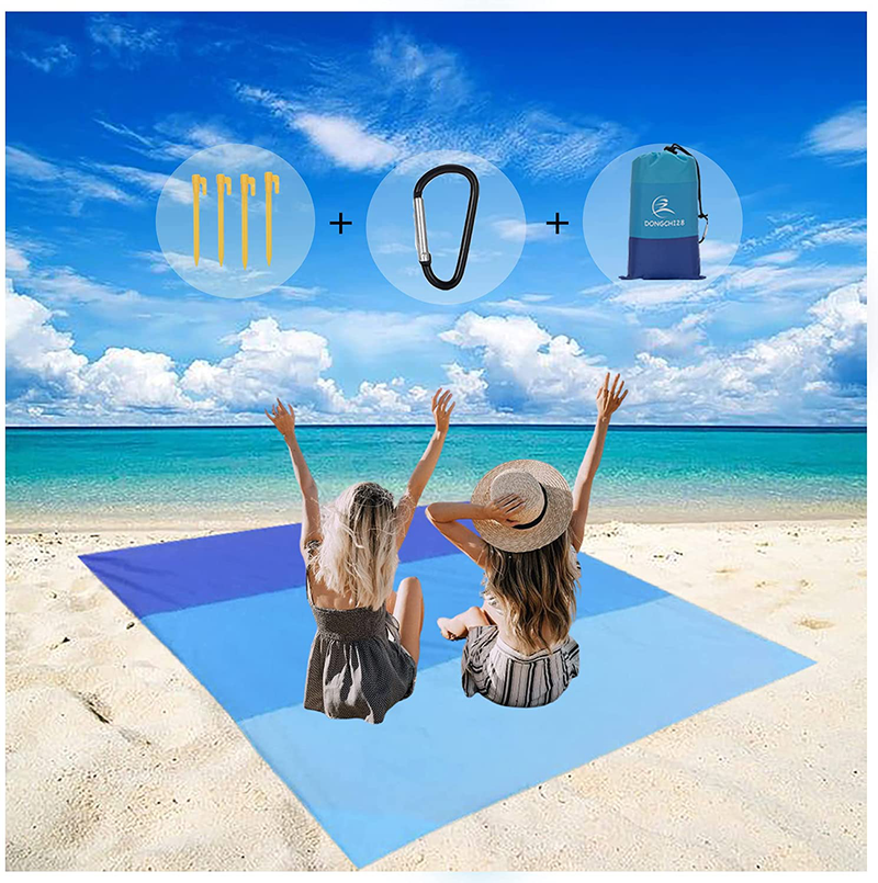Portable Waterproof Beach Blanket Extra Large-77.95'' ×80.31''Quick-Drying Picnic Blanket for 4-7 Adults,Outdoor Picnic Blanket with 4pcs Ground Stakes and 1pcs Carabiner for Camping,Hiking(Orange) Home & Garden > Lawn & Garden > Outdoor Living > Outdoor Blankets > Picnic Blankets DONGCHI28 Blue  