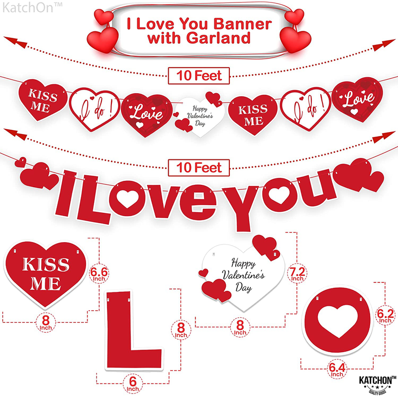 I Love You Banner with Heart Garland - 10 Feet, No DIY | Valentines Day Banner for Valentines Day Decorations | I Love You Decorations for Anniversary, Proposal, Romantic Decorations Special Night Home & Garden > Decor > Seasonal & Holiday Decorations KatchOn   