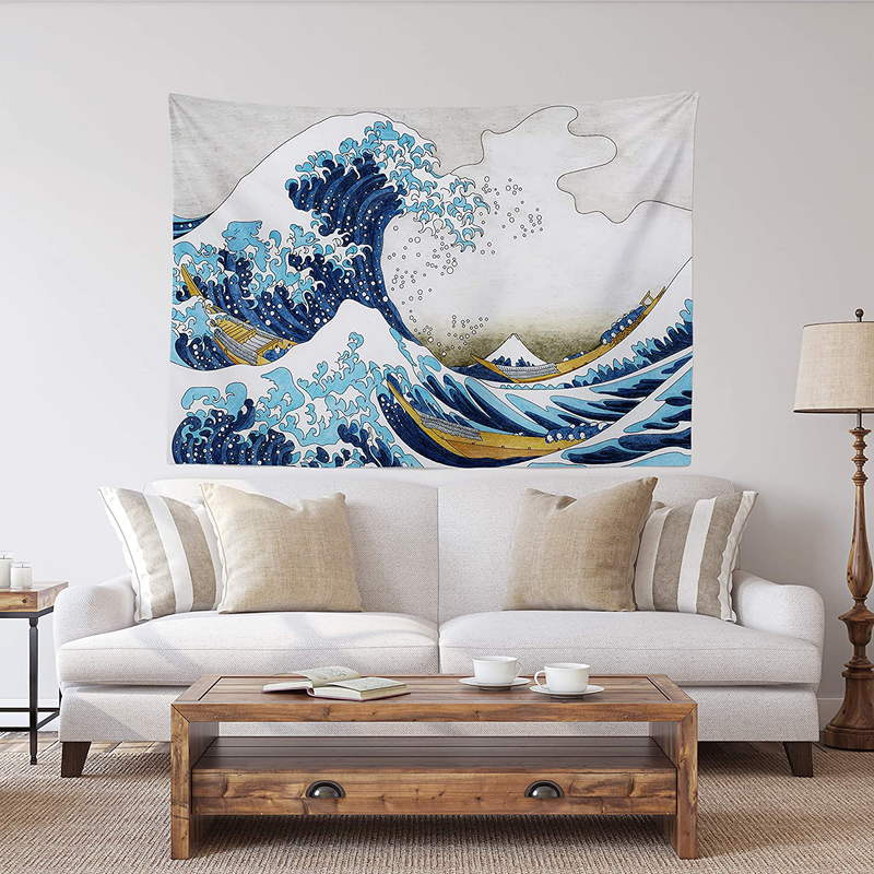 Spanker Space Ukiyoe Red White and Blue Japanese Mythical Creature The Great Waves Godzilla Fabric Tapestry 60 x 80 inches Wall Hangings with Hanging Accessories for Wall Art Home Dorm Decor Home & Garden > Decor > Seasonal & Holiday Decorations SPANKER SPACE Modern Starry Night 48" L x 60" W 