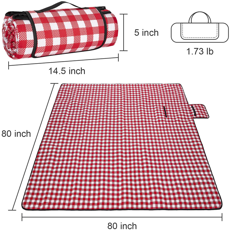 MIRACOL Picnic Blanket, 80" x 80" Extra Large Waterproof Sandproof Outdoor Blanket for 4-6 Adults, Foldable Portable Plaid Beach Rug Mat for Park Picnics Camping Travel Outdoor Concerts (Red) Home & Garden > Lawn & Garden > Outdoor Living > Outdoor Blankets > Picnic Blankets MIRACOL   