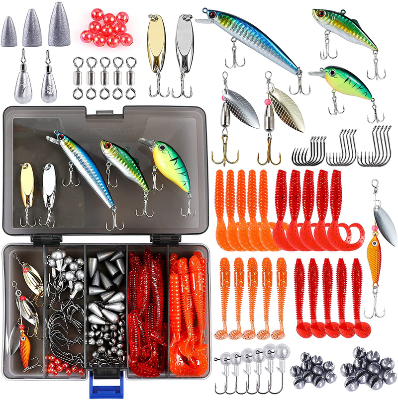 PLUSINNO Fishing Lures Baits Tackle Including Crankbaits, Spinnerbaits, Plastic Worms, Jigs, Topwater Lures, Tackle Box and More Fishing Gear Lures Kit Set,Fishing Lures for Bass Trout Bass Salmon Sporting Goods > Outdoor Recreation > Fishing > Fishing Tackle > Fishing Baits & Lures PLUSINNO 108PCS Fishing lure  