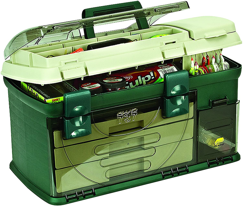 Plano 3-Drawer Tackle Box, Green Metallic/Beige, Premium Tackle Storage, Large (737-002) Sporting Goods > Outdoor Recreation > Fishing > Fishing Tackle Plano Default Title  