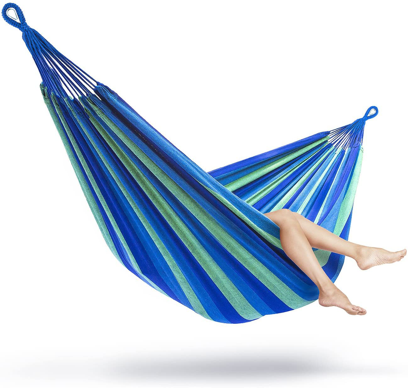 Sorbus Brazilian Double Hammock - Extra-Long 2 Person Portable Hammock Bed for Indoor or Outdoor Spaces - Hanging Rope, Carrying Pouch Included (Blue/Green Stripes) Home & Garden > Lawn & Garden > Outdoor Living > Hammocks Sorbus   