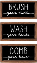 LIBWYS Bathroom Sign & Plaque (Set of 3) Wash Your Hands Brush Your Teeth Comb Your Hair Decorative Rustic Wood Farmhouse Bathroom Wall Decor (White) Home & Garden > Decor > Seasonal & Holiday Decorations LIBWYS Black  