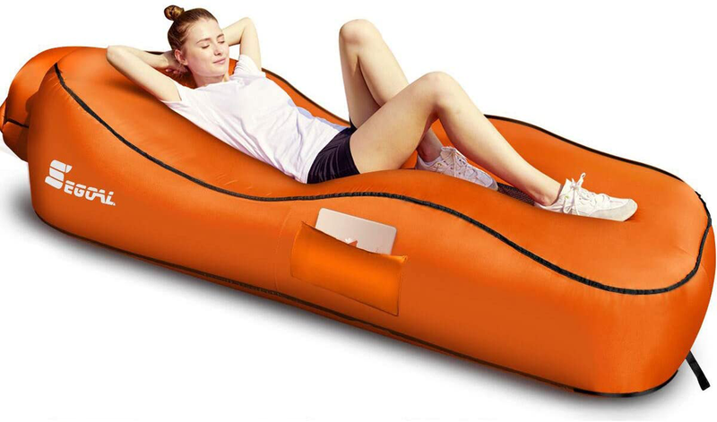 SEGOAL Ergonomic Inflatable Lounger Beach Bed Camping Chair Air Sofa Couch Hammock with Pillow, Waterproof Anti-Air Leaking Single Layer Nylon Fabric for Hiking Travel Beach Park, No Pump Required Sporting Goods > Outdoor Recreation > Camping & Hiking > Camp Furniture SEGOAL S Shape-orange  